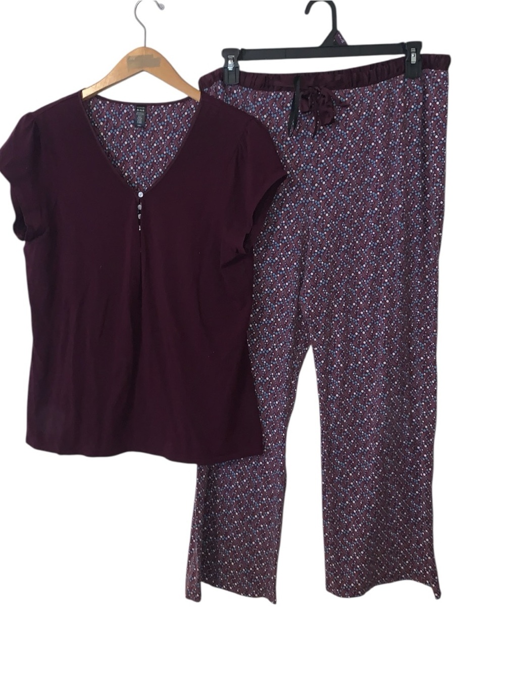 Ambrielle XL Purple Two-Piece Pajama Set Short Sleeve Top & Polka Dot Pants